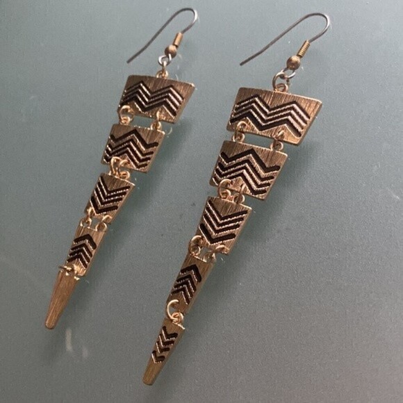 Gold and Black Aztec Drop Earrings - Picture 5 of 7